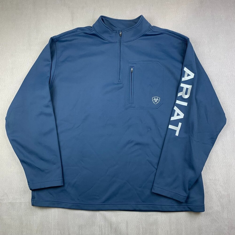 Ariat Tek Mens Sweater 2XL Blue 1/4 Zip Pullover Long Sleeve Cold Series Fleece